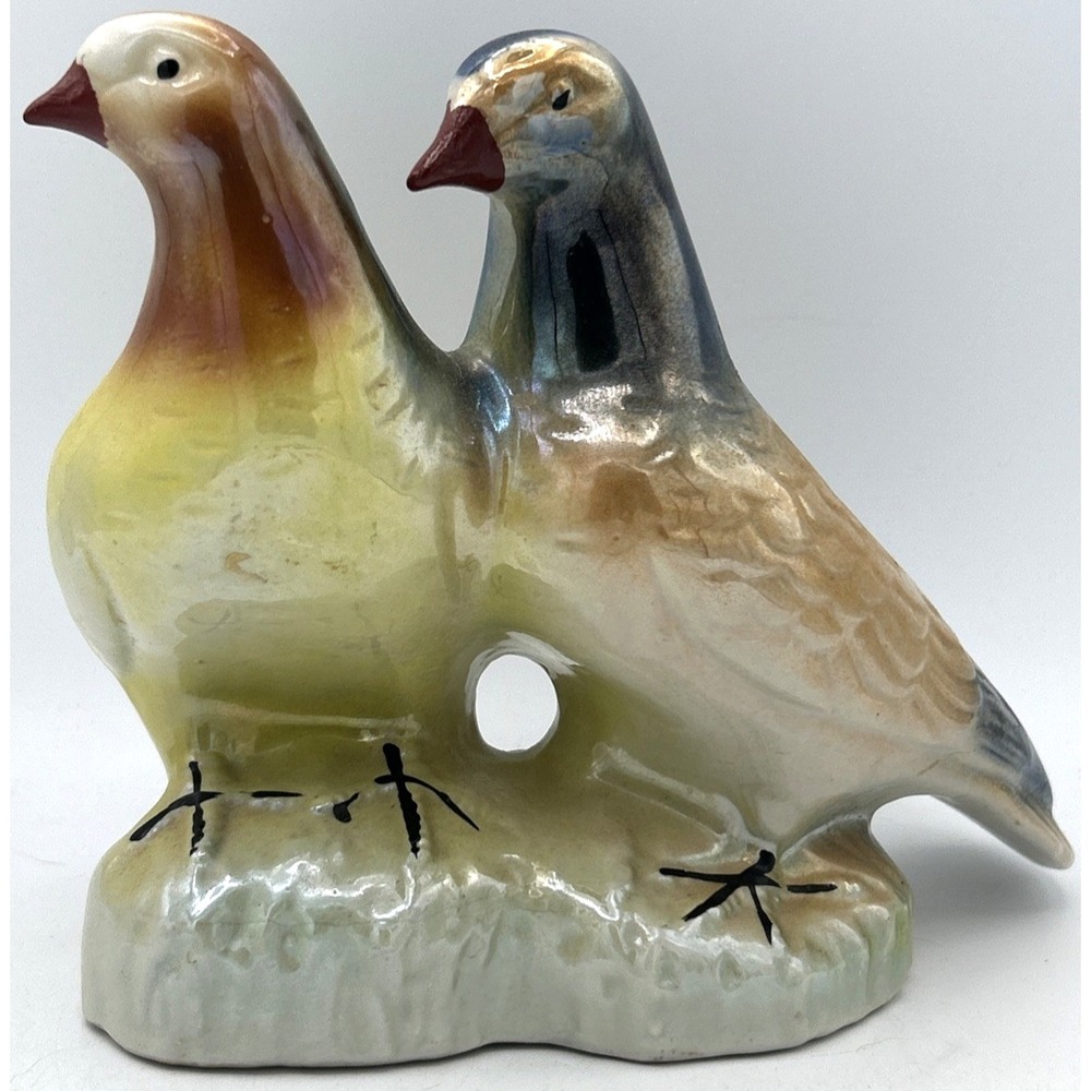 Handpainted Iridescent Lusterware Pigeon Figurines - Made in Brazil - 6 3/8Tall"